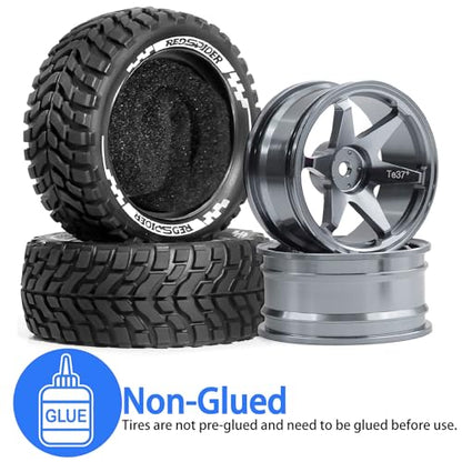 REDSPIDER Aluminum Alloy 1/10 On-Road Rally Wheel Tires 2.95" OD 12mm Hex for 1/10 Tamiya TT01 TT02 XV02 XV01 WLtoys HSP Kyosho WR8 RedCat Sakura HPI (Titanium) - color: Titanium