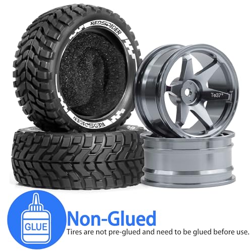 REDSPIDER Aluminum Alloy 1/10 On-Road Rally Wheel Tires 2.95" OD 12mm Hex for 1/10 Tamiya TT01 TT02 XV02 XV01 WLtoys HSP Kyosho WR8 RedCat Sakura HPI (Titanium) - color: Titanium