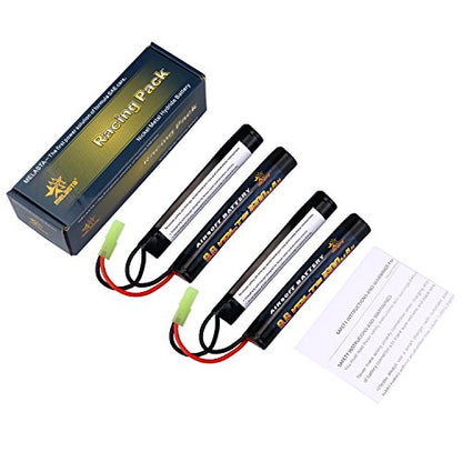 melasta 9.6V 1600mAh Nunchuck NiMH Battery 2-Pack for Airsoft Guns | Compatible with Mini Tamiya. Fits M4, G36, M110, SR25, M249, M240B, M14, RPK, PKM, L85, AUG, G3. High-capacity rechargeable.