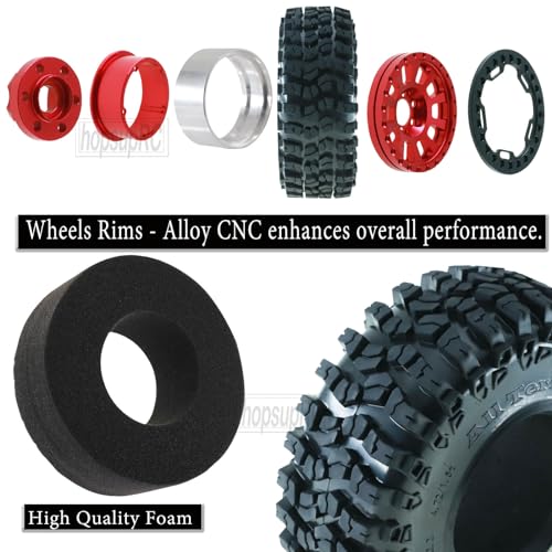 RC 2.2in Tires Tyres & Aluminium 2.2in Beadlock Wheel Rim for 1/10 SCX10 Capra AMG 6x6 TRX4 Gen8 Everest Gen 7 Pro RC Crawler (4PCS Red) - color: Red/2.2wheels-scx10