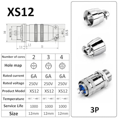 CLYXGS 4 Pack XS12 Aviation Plug Connector, 3 Pin 12mm Push-Pull Circular Connector, 6A 250V Quick Disconnect Wire Cable Male & Female Plug Socket Kit for Industrial, Automotive, and Marine - style: XS12-3