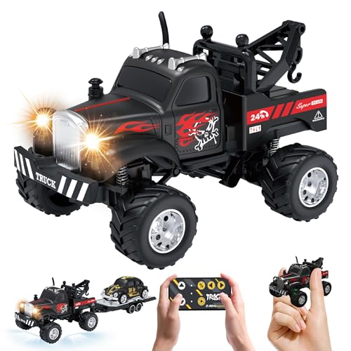 MOONTOY 1:64 Scale Mini Alloy Truck RC Car with LED Lights, 2.4Ghz Remote and App Control Toy Car, 3-Speed Adjustment Pocket Toy Car for Kids 4-8 Years and Adults (Black) - color: Black