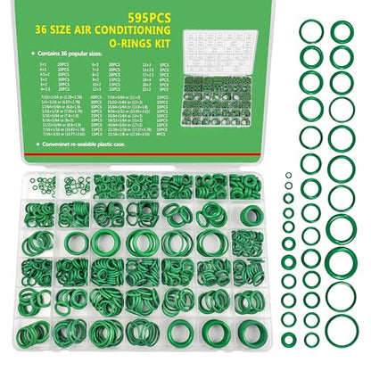 595Pcs AC O-Ring O Rings Assortment Kit 36 Metric & SAE Sizes Green NBR Rubber Seals for Automotive HVAC Plumbing Water Fittings - style: 36 Size/595 Pcs