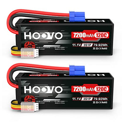HOOVO 11.1V 120C 7200mAh 3S Lipo Battery Hard Case with EC5 Connector 2Pack | Compatible for RC Car Truck Buggy RC Boat Tracxas LOSI Associated Racing Hobby RC Airplane UAV Drone - style: 3S 7200mAh