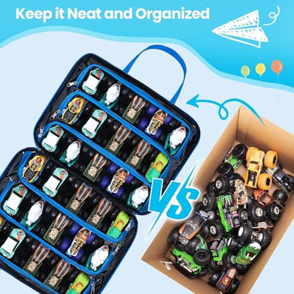 Carrying Case for 40 Monster Jam Trucks, Kids Toy Truck Storage Compatible with 40 Monster Jam Trucks, Holding for 1:64 Scale Monster Jam Trucks (Blue) - color: Blue