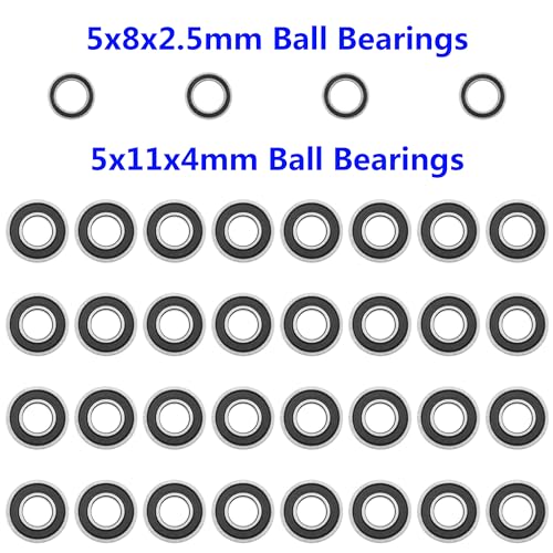 36Pcs ShareGoo RC Rubber Sealed Ball Bearings Kit 5x8x2.5mm 5x11x4mm Compatible with Tamiya Squash Van GF-02 4WD 1/10 RC Car Upgrade Parts