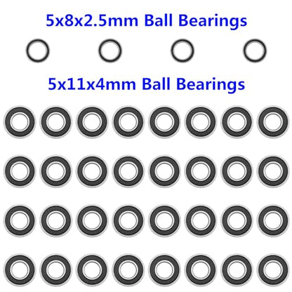 36Pcs ShareGoo RC Rubber Sealed Ball Bearings Kit 5x8x2.5mm 5x11x4mm Compatible with Tamiya Squash Van GF-02 4WD 1/10 RC Car Upgrade Parts
