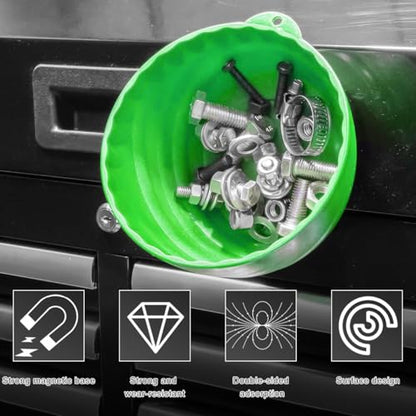 Magnetic Nut Cup, Curved Magnetic Parts Tray Bolts Organizer Holds Up to 5 Pounds, Multi-Use Nuts Screws Bowl Small Parts Tray Attaches to Metal Surface, Car Accessories (Green) - color: Green