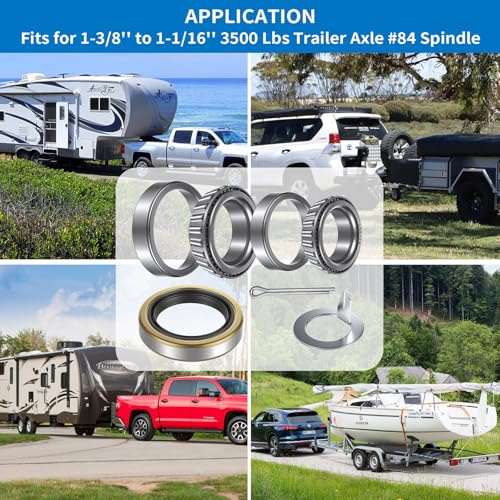 2 Pack Trailer Bearings Kit, High Speed and Rotary Quiet, L68149 L44649 Trailer Axle Bearings Kit, Fits for 1-3/8'' to 1-1/16'' 3500 Lbs Trailer Axle 1.719'' Grease Seal 10-19#84 Spindle