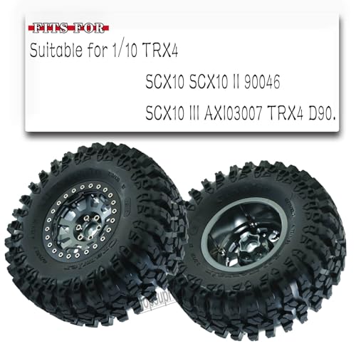 RC 2.2in Tires Tyres & Aluminium 2.2in Beadlock Wheel Rim for 1/10 SCX10 Capra AMG 6x6 TRX4 Gen8 Everest Gen 7 Pro RC Crawler (4PCS Titanium) - color: Titanium/2.2wheels-scx10