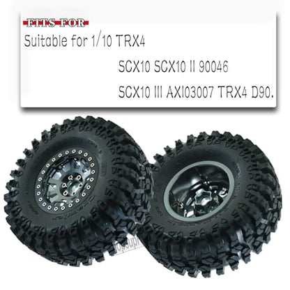 RC 2.2in Tires Tyres & Aluminium 2.2in Beadlock Wheel Rim for 1/10 SCX10 Capra AMG 6x6 TRX4 Gen8 Everest Gen 7 Pro RC Crawler (4PCS Titanium) - color: Titanium/2.2wheels-scx10