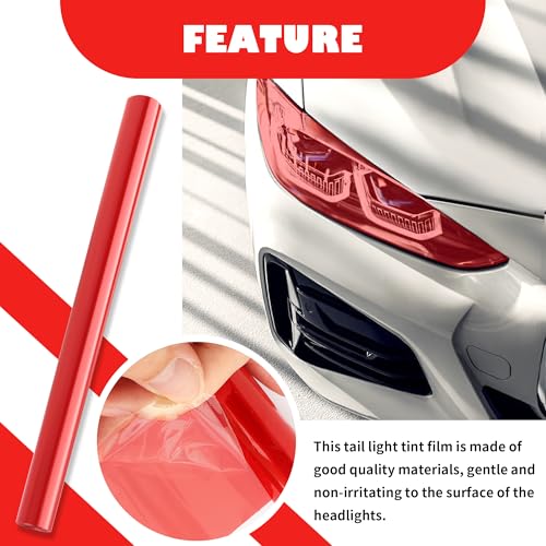 12×47 Inch Car Headlight Tint Film,Self-Adhesive Tail Light Tint Film Kit with Squeegee & Cutter,Universal Taillight Tints Films Automotive Exterior Accessories for Car Fog (Red) - color: Red