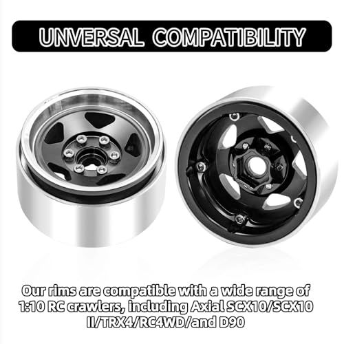 1.9 Beadlock Wheels, 4pcs Black | Aluminum RC Rims Hub with Positive Offset 12mm Hex for 1/10 RC Crawler Axial SCX10 II III 90046 AXI03007 Traxxas TRX4 TRX6 - color: Five Models-black
