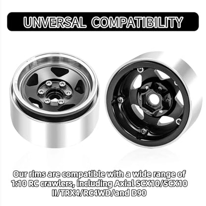 1.9 Beadlock Wheels, 4pcs Black | Aluminum RC Rims Hub with Positive Offset 12mm Hex for 1/10 RC Crawler Axial SCX10 II III 90046 AXI03007 Traxxas TRX4 TRX6 - color: Five Models-black