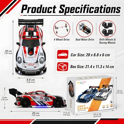 HTURCCOP RC Drift Car 1:24 2.4GHz with LED Light, Race Car Toys for Boy Girl 8-12 Years Old, Speed Adjustable 25Km/H,High Speed RC Racing Cars Perfect Toy Gift for Boys & Girls - color: Red