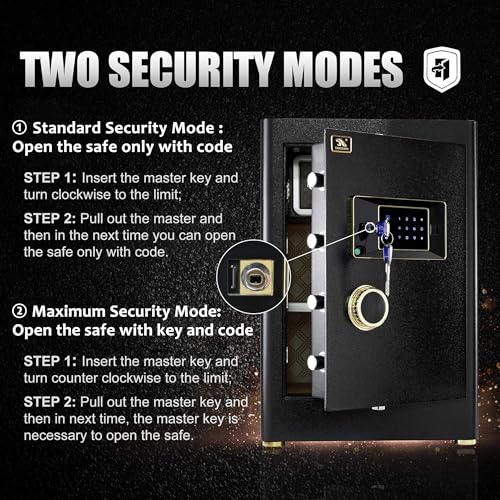 TIGERKING Home Safe 2.05 Cu Ft, 59.5 lb Heavy-Duty Steel Safe | Touchscreen Digital Lock, Inner Lock Box, Adjustable Shelf, Bedroom & Home Office Use, Jewelry & Document Storage - color: Black, size: 2.05 Cu Ft