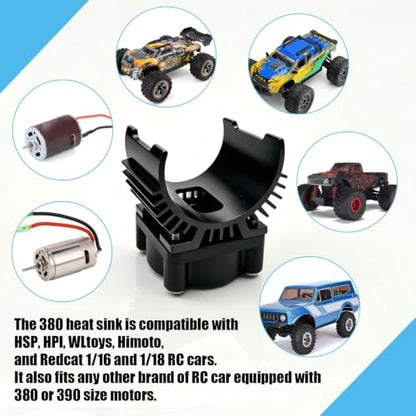 Aluminum 380/390 Motor Heatsink Cooling Fan with Y Cable Dupont Fits for 16101 16102 16103 16104 16106 16201 SCY JJRC C8805 MJX HBX HSP Wltoys Himoto Redcat 1/16 1/18 RC Car (Black) - style: Black