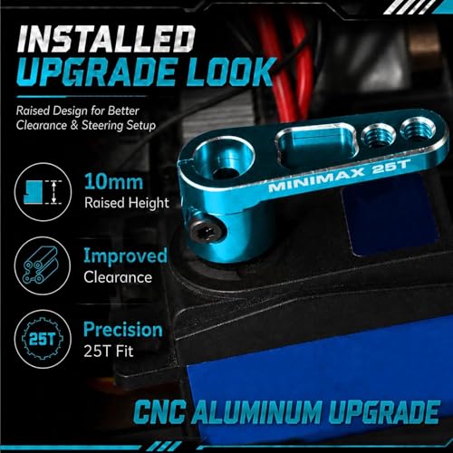 2PCS 25T Aluminum Raised Servo Horn for Futaba Savox Power HD 1/8 1/10 RC | CNC Servo Arm With M3 Threaded 16mm 20mm Holes for RC Off-Road Crawler Drift Racing Car Steering Linkage Clearance Upgrade - color: Blue