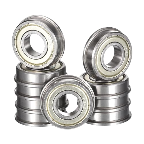 FR6ZZ Flanged Ball Bearing, ID 3/8" x OD 7/8" x Width 9/32" Miniature Bearings, Double Metal Shielded Deep Groove Bearings, Pre-Lubricated (GCr15) Chrome Steel 10pcs - size: FR6ZZ 3/8"x7/8"x9/32"