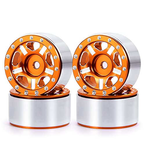 RCLIONS 4pcs Aluminum Alloy 1" Micro Beadlock Wheels Rims for All 1:24 Scale Axial SCX24 RC Crawler Car Upgrades Accessories (Orange) - color: Orange