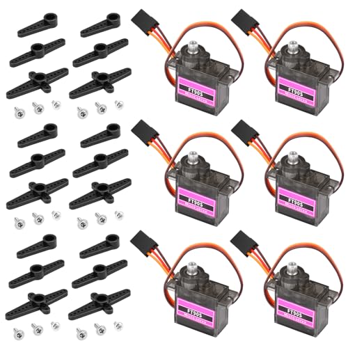 6Pcs FT90S 9g Micro Servo Motors with All-Metal Gears, High Torque, and 180° Rotation - for Arduino Robot Projects, RC Airplanes, Cars, Boats