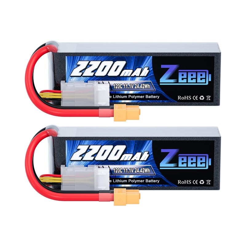 Zeee 3S 120C 2200mAh 11.1V Lipo Battery with XT60 Plug RC Graphene Lipo for FPV Drone Quadcopter Helicopter Airplane RC Boat RC Car RC Models(2 Pack)