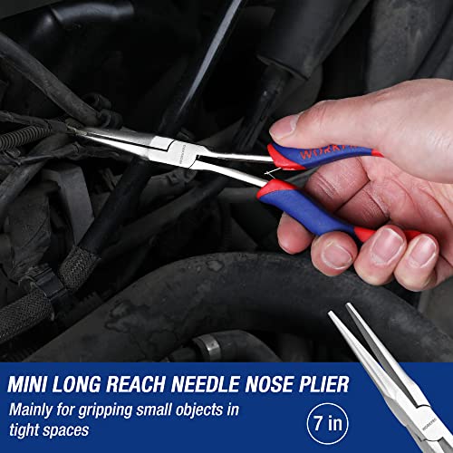 WORKPRO 3PCs Mini Pliers Set, Needle/Bent/Diagonal, 7"/6"/5.5" | Small Long Reach, for Narrow & Hard-to-Reach Spaces