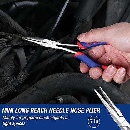 WORKPRO 3PCs Mini Pliers Set, Needle/Bent/Diagonal, 7"/6"/5.5" | Small Long Reach, for Narrow & Hard-to-Reach Spaces