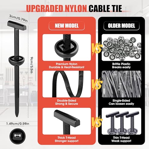 200PC Upgraded Nylon Cable Tie Buckle Universal Heavy Duty Self-Locking Automotive Fasteners for Bumper Fender LinerDoor Panel Push Pin Rivet & Trim Retainer Clip Replacement - color: 200PC Black