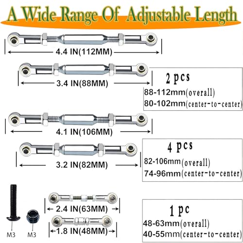 Stainless Steel Turnbuckles Tie Rods Fit for Slash Rustler 2WD 4x4 Silver | Compatible with 1/10 Traxxas Rustler VXL Hoss Stampede Bandit ,CNC Machined,Hops Up Camber Links Parts - color: Stainless Steel & Silver