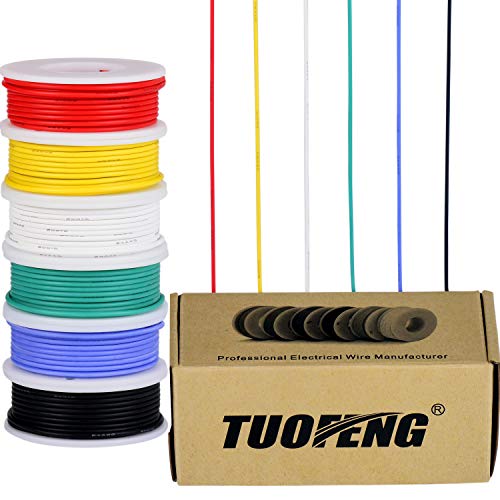 TUOFENG 22awg Flexible Silicone Wire, 26 ft Each | 22 Gauge Tinned Copper Wires, Silicone Rubber Insulated, 6 Different Colored 26ft / 8m Each, Stranded Wire, Hook up Wires Kit - size: 22 AWG 6 Colors Silicone Wire 26 FT