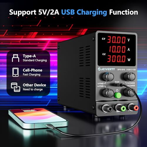 DC Power Supply Variable, 0-30V 0-10A Adjustable Switching DC Regulated Bench Power Supply with High Precision 4-Digit LED Display, 5V/2A USB Port, Coarse and Fine Adjustment SPS-3010 - color: SPS(Red LED), size: 30V 10A