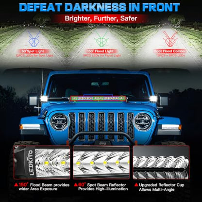 22In LED Light Bar+4In LED Cube Pod Lights with Wiring Harness Kit | Spot Flood Combo Single Row Straight Off Road Driving Work Light Bar 3Pin Rocker Switch for Je-ep Pickup Golf Car Tractor GMC