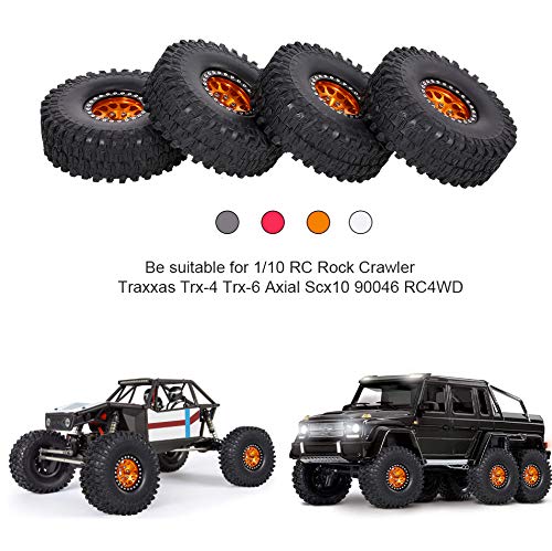 GoolRC 4PCS 1.9 Inch RC Crawler Rubber Tires with Metal Rim for 1/10 RC Rock Crawler Traxxas TRX-4 TRX-6 Axial Scx10 90046 RC4WD RC Car Parts (Golden) - color: Golden