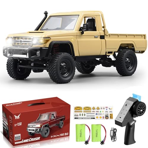 RC Crawler, 1:12 Scale MN82 RC Crawler, 4WD LC79 Land Cruiser Rock Crawlers with Lights, Speed Adjustment, Servo, Tires 2.4Ghz RTR RC Rock Truck for Teens Adults(Yellow) - color: Yellow