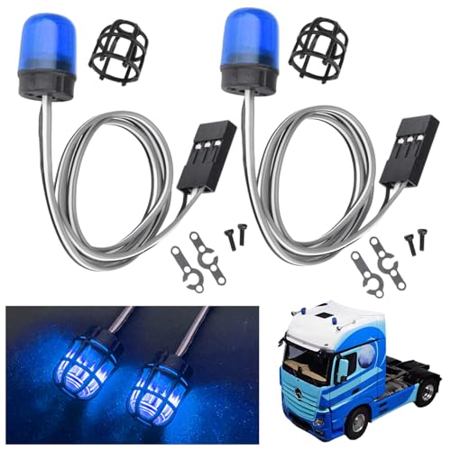 HobbyPark RC LED Flash Lights Alarm Lamp Flashing Rotating Beacon Light DC 5–6V Compatible with 1/10 TRX4 SCX10 RC Crawler Car 1/14 Tamiya Tractor RC Truck (2 Blue Lights) - color: 2 Blue Lights