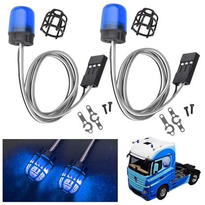HobbyPark RC LED Flash Lights Alarm Lamp Flashing Rotating Beacon Light DC 5–6V Compatible with 1/10 TRX4 SCX10 RC Crawler Car 1/14 Tamiya Tractor RC Truck (2 Blue Lights) - color: 2 Blue Lights