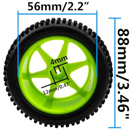 4Pcs HIRCQOO OD 88mm/3.46" Front Rear Rubber Tire Tyre & Plastic Wheel Rims 12mm Hex Compatible with Redcat Shockwave HPI HSP ExceedRC Kyosho 1/10 Scale Off Road Buggy (Green) - color: Green