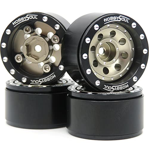 Adjustable Offset 1.0 Beadlock Wheels, Heavy 1.0 RC Wheels Weight 21g/Rim for 1/18 Traxxas TRX4M & 1/24 Axial SCX24 90081 Crawler, (4-Pack) - color: Black & Champagne