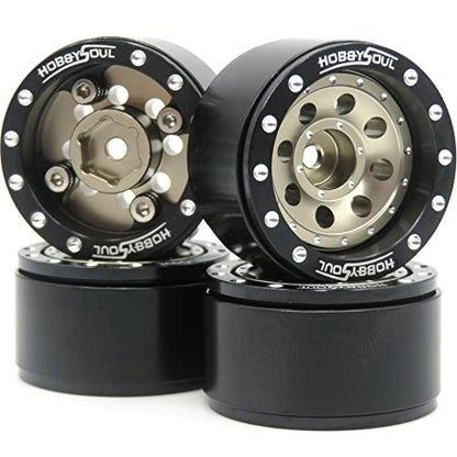 Adjustable Offset 1.0 Beadlock Wheels, Heavy 1.0 RC Wheels Weight 21g/Rim for 1/18 Traxxas TRX4M & 1/24 Axial SCX24 90081 Crawler, (4-Pack) - color: Black & Champagne
