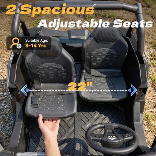 XXXL 4WD 24V Ride on Toys for Big Kids 3-14,Max 5.5Mph & 220 lbs Load,Black | Adjustable 22” 2 seater ride on car for kids, 15" eva all-terrain tires, remote control, led lights, smooth shock absorbers - color: Black