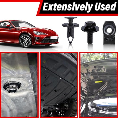 45PCS Engine Under Cover Splash Shield Guard Body Bolts Screws (Black) | Universal Style Bumper Fender Liner Push Retainer Fastener Rivet Clips, Compatible with Most Brand of Vehicles