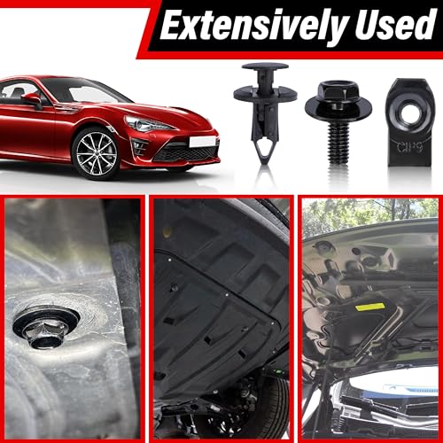 45PCS Engine Under Cover Splash Shield Guard Body Bolts Screws (Black) | Universal Style Bumper Fender Liner Push Retainer Fastener Rivet Clips, Compatible with Most Brand of Vehicles