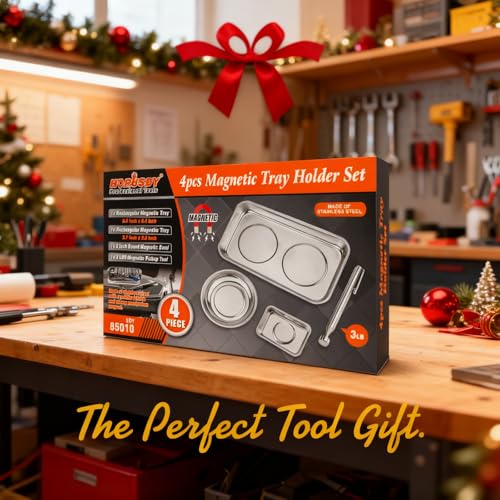 HORUDSY 4PC Magnetic Tray Set with Magnet Stick – Extra Strong Magnets, Stainless Steel Trays, and Telescoping Pickup Tool for Organizing and Retrieving Metal Parts - style: 4-Piece Magnetic Tray & Stick - Pro