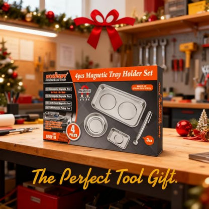 HORUDSY 4PC Magnetic Tray Set with Magnet Stick – Extra Strong Magnets, Stainless Steel Trays, and Telescoping Pickup Tool for Organizing and Retrieving Metal Parts - style: 4-Piece Magnetic Tray & Stick - Pro