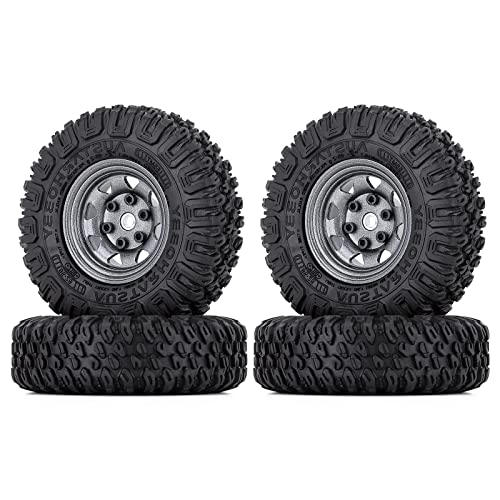 4PCS 1.55 inch 85mm Rubber Terrain Crawler Tires Metal Beadlock Wheel Rims Tires Set Compatible with 1/10 RC Crawler Car Axial AX90069 D90 TF2 Tamiya CC01 LC70 MST JIMNY (Grey) - color: 85mm-gray
