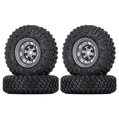 4PCS 1.55 inch 85mm Rubber Terrain Crawler Tires Metal Beadlock Wheel Rims Tires Set Compatible with 1/10 RC Crawler Car Axial AX90069 D90 TF2 Tamiya CC01 LC70 MST JIMNY (Grey) - color: 85mm-gray