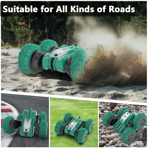 Remote Control Car, RC Stunt Cars Double Sided 360° Rolling Rotating Rotation, Rechargeable Car Toy for 6 7 8-12 Year Old Boy Kids Birthday Xmas Gift, Green - color: Green