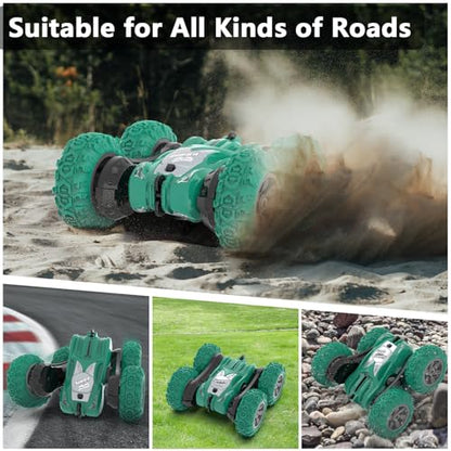 Remote Control Car, RC Stunt Cars Double Sided 360° Rolling Rotating Rotation, Rechargeable Car Toy for 6 7 8-12 Year Old Boy Kids Birthday Xmas Gift, Green - color: Green