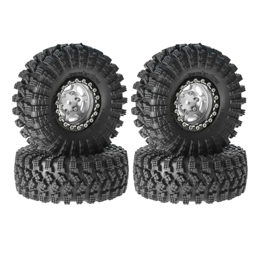 1.3” Aluminum Beadlock Wheels & All-Terrain Trail Tires Set, -8.0mm Offset, 66×26mm, 7mm Hex, Foam Inserts, Fits 1/18 1/24 TRX4M SCX24 AX24 FCX24 Ascent-18, Pre-Assembled 4 pcs (White) - color: White